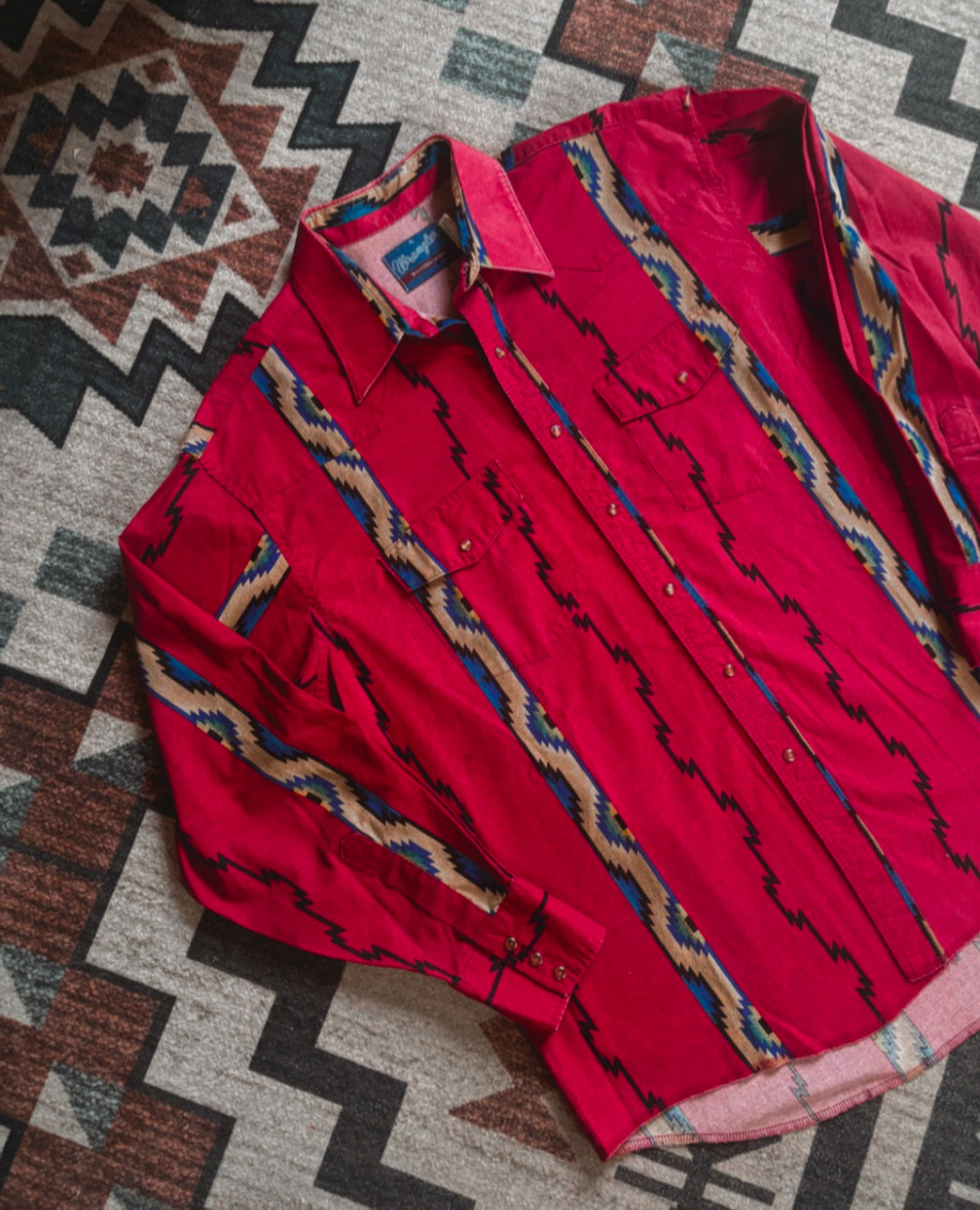vintage red and yellow wrangler pearl snap